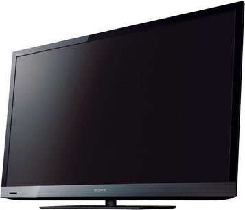 40 tommer sort Sony KDL-40EX521 fladskærms-TV, set forfra, slukket, på fod