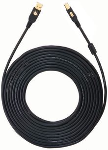 Černý USB kabel Oehlbach USB A / B 5m 9133, navinutý, s pozlacenými USB konektory typu A a B na koncích