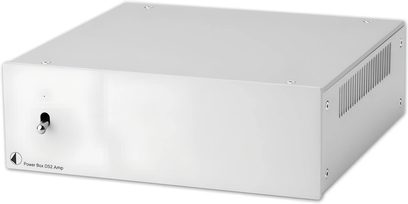 Pro-Ject Power Box DS2 Amp sursă de alimentare externă argintie vedere față trei sferturi cu întrerupător pe panou frontal