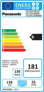Panasonic TX-55CX680 55" TV, energimærke klasse B, 181 kWh/år, 139 cm diagonal, 130 watt