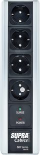 Listwa przeciwprzepięciowa Supra Cables MD Series Mark III, 4 gniazda Schuko, czarna, obudowa z szarego aluminium, diody LED surge i power