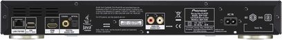 Pioneer BDP-X300 sort Blu-ray-afspiller, bagside, HDMI-, koaksial-, optisk-, USB-, Ethernet-, RS-232C- og AC-indgangsforbindelser