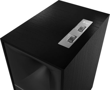 Bezdrátový připojitelný reproduktor Klipsch The Nines černý, pohled shora, dvě reproduktory vedle sebe, černá dřevěná úprava