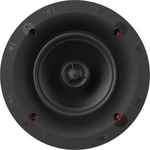 Svart innfelt rund Klipsch DS-160-C Sky Hook høyttaler, senter høyttaler, 4 røde skruer, frontvisning