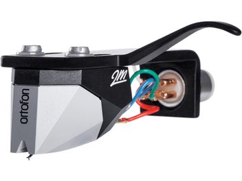 Ortofon 2M 78 Premounted pickupholder, set fra siden, sort og sølv krop, røde, blå, grønne og hvide kabler, forgyldte stik