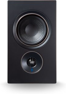 PSB Alpha iQ mat sort højttaler, set forfra, rund central højttaler, diskant oven over, mat sort finish