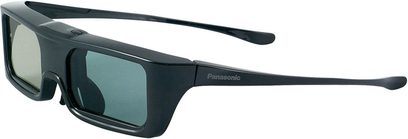 Occhiali 3D Panasonic TY-ER3D5ME neri, lenti polarizzate, stanghette sottili, vista di tre quarti frontale sinistra