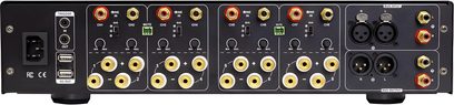 Nuprime MCX-800MZ multikanal-effektforstærker, frontvisning, 8 kanaler, RCA- og XLR-tilslutninger, knapper og indikatorer
