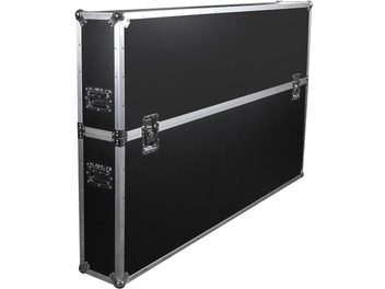 Musta kuljetuskotelo näytölle Power Acoustics Flight Ecran 75/85 SR, hopeanvärisillä vahvikkeilla ja upotetuilla kahvoilla