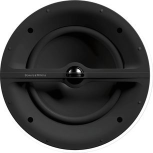 Zapuštěný reproduktor Bowers & Wilkins CCM382, pohled zepředu, černá kruhová mřížka s centrálním tweeterem
