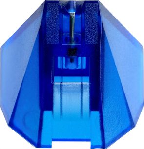 Diamant pentru pick-up Ortofon Stylus 2M blue, vedere apropiată frontală, culoare albastru translucid, formă octogonală
