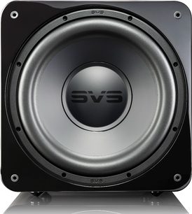 SVS SB-1000 PRO sort lakeret baskabinetfrontbillede, SVS-logo centreret på højttalermembranen