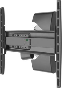 Vogel's EFW 8225 tamsiai pilkos sieninės TV stovo nuotrauka, paimta iš užpakalinės trijų ketvirtadalių perspektyvos, sulankstytomis lankstomomis rankomis, matomais sieniniais tvirtinimais