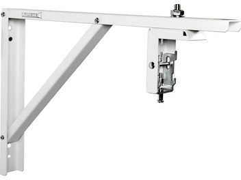 Valkoinen metallinen seinäkiinnike videoprojektorille Lumene, pituus 40 cm, kattoasennus, lukitusmekanismi
