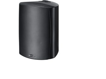 Cassa da esterno Paradigm Stylus 370 nera, vista frontale, griglia perforata rettangolare arrotondata, corpo nero liscio