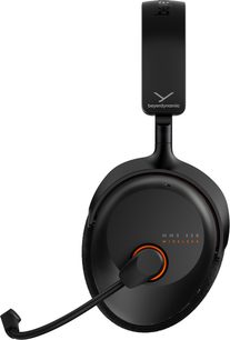 Cască de gaming wireless Beyerdynamic MMX 230 neagră, cu microfon pe tijă flexibilă și inel portocaliu pe cupa dreaptă