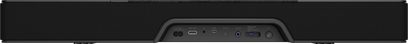Klipsch Flexus Core 100 schwarze Soundbar, Frontansicht, mit Metallgitter, Bedienungstasten und Anschlüssen