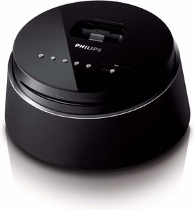 Philips CTS4000 sort, blankpoleret dockingstation, set ovenfra, med 5 tilslutningsstik til mobil enhed i midten