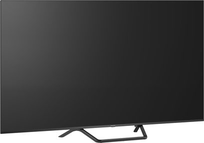 Panasonic TV-65W95BEG højopløsnings-tv i sort, med tynd plastikramme og blank flad skærm monteret på en central rektangulær metalfod, set let skråt forfra