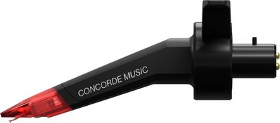 DJ-pladespillercelle Ortofon Concorde Music Red, sort kabinet, rød translucent nål, set fra højre side