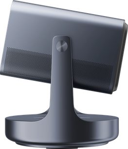 Videoproiector Hisense C2 Ultra, vedere laterală, carcasă dreptunghiulară gri, suport central, perforații circulare