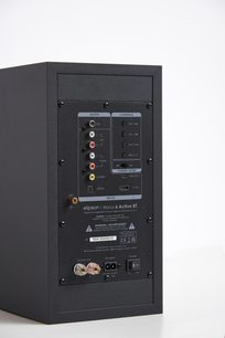 Aktivní bezdrátový reproduktor Elipson Horus 6 Active BT, matná černá, zadní pohled, kovový panel s porty RCA, optickým vstupem a TV-ARC