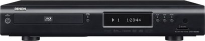 Denon DVD1800 4K Blu-ray-afspiller, mat og blank sort front, blåt display, 8 små knapper