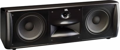 JBL LS Center fronthøjttaler i sort, set forfra, 2 basenhedsenheder, diskantdome-tweeter