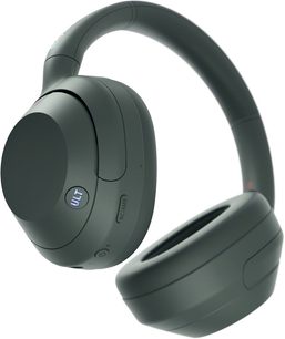 Bezdrátová Bluetooth sluchátka Sony ULT WEAR šedá, pohled ze tří čtvrtin, zakřivený oblouk, oválné náušníky, viditelná tlačítka