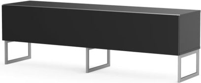 Meuble TV noir rectangulaire sur pieds métalliques, 2 compartiments ouverts, Meliconi BD160 sur mesure