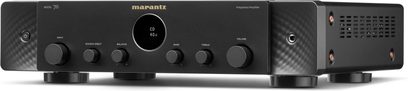 Stereo integrovaný zesilovač Marantz Model 70 černý, čelní pohled s kruhovým displejem a otočnými ovladači