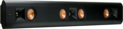 Boxă de perete Klipsch RP-440D SB neagră, în format bară, cu patru difuzoare cuprate văzute din față