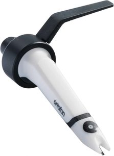 Λευκή και μαύρη κεφαλή DJ Ortofon Concorde MKII SCRATCH, αριστερή πλευρική όψη, ορατή διαμαντένια ακίδα