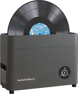 Macchina lava dischi HumminGuru HG01 grigio antracite con vinile nero inserito vista frontale