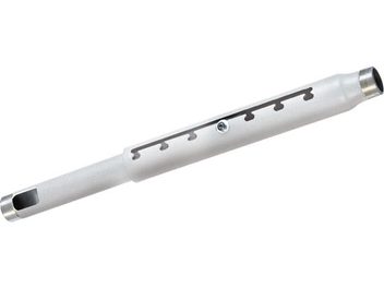White Chief CMS018024 column, white cylindrical metal tube with 6 mounting holes and threaded connector at one end