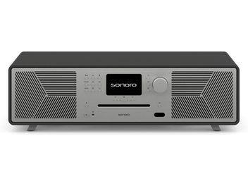 Sonoro Meisterstück (gen 2) højfedelt system grafitgrå mat - sølv, frontvisning, mørkegrå front med metalrist, central LCD-skærm, kontrolknapper og -hjul