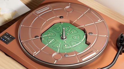 Vinylplade, gennemsigtig akrylplade, brun base, synligt grønt PCB, 33/45- og Start/Stop-knapper