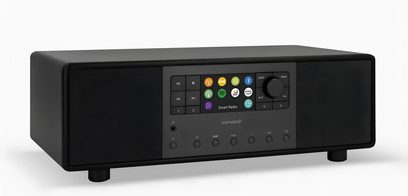 Sonoro Primus sort digital radio, mat sort, set forfra, kompakt rektangulær form, farvedisplay, knapper og kontrolhjul
