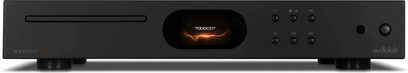 Reproductor de CD de alta fidelidad Audiolab 7000CDT negro con panel frontal rectangular, pantalla central, ranura para CD a la izquierda y botones a la derecha
