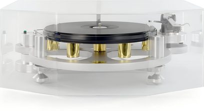 Transparent acrylic dust cover for Michell Engineering turntable SEcure Cover, black platter and silver ring