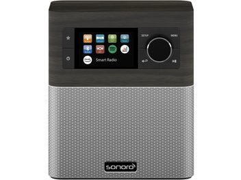 Radio Sonoro Stream quercia-argento, cabinet in legno rettangolare, display LCD, pulsanti rotondi, griglia altoparlante in metallo