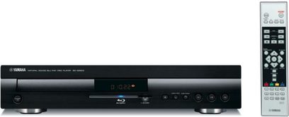 Yamaha BD-S2900 sort 4K Blu-ray-afspiller, set forfra, med LED-display, knapper og fjernbetjening