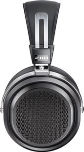 FiiO FT1 Pro fekete vezetékes, nyitott hi-fi fejhallgató, műanyag és fém csiszolás, nagy kör alakú geometriai rács, oldalnézet