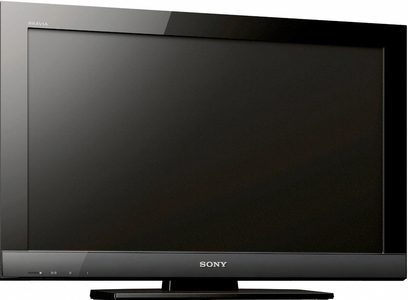 Sort Sony KDL-40EX402 fladskærms-tv set forfra, slukket, med Sony-logoet nederst i midten