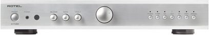 Integreret stereo hi-fi forstærker A11 MKII, set forfra, sølvfinish, cirkulære knapper, hovedtelefonstik, indgangsvælgere