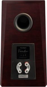 Paradigm Founder 40B bookshelf speaker in dark cherry, front view, black circular central driver, controls at the bottom