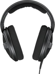 Sennheiser HD-569 sort hovedtelefoner, lukket circumaural design, polstret hovedbøjle, ovale ørepuder i kunstlæder, jackstik-kabel