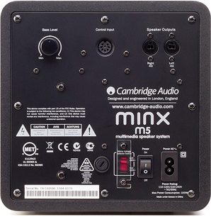 Cambridge Audio Minx M5 multimediehøjttaler, bagside, audio-tilslutninger og kontroller, mat sort finish