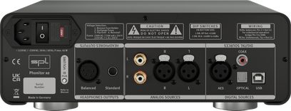 Προενισχυτής ακουστικών SPL Phonitor xe, πίσω όψη με εξόδους ακουστικών και αναλογικές και ψηφιακές εισόδους