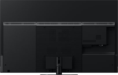Televisor de alta definición Panasonic TV-55Z90AEG, vista trasera, superficie negra, rejillas de ventilación, soporte central